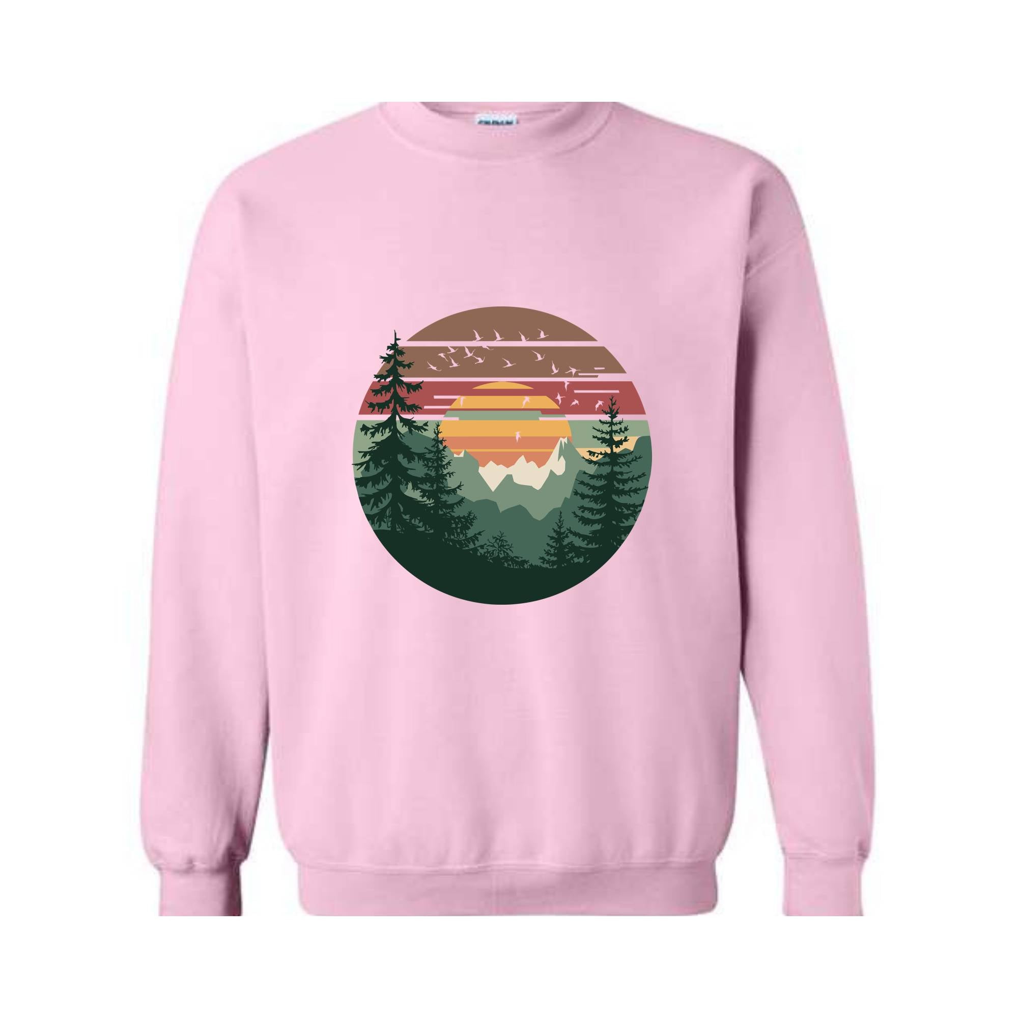 Pine Trees Sunset Sweatshirt, Adventure Hoodie, Nature Lover Gift, Camping Hoodie, Forest Hoodie, Retro Forest Hoodie, Nature Hoodie