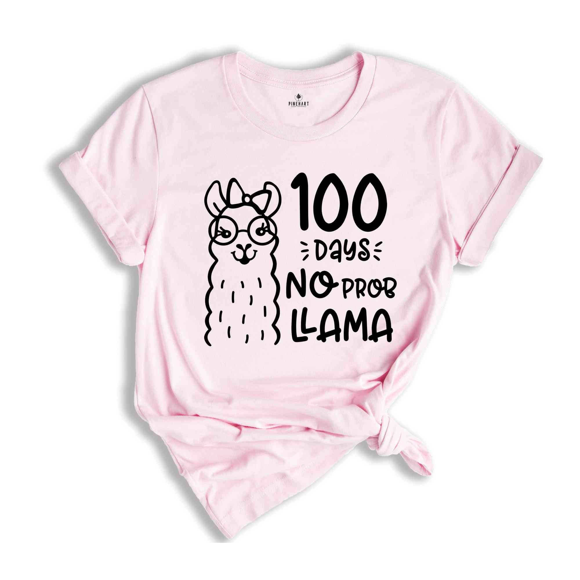 100 Days of School Shirt, 100 Days of No Prob Llama Shirt, Funny Back to School Shirt, Funny Quarantine 2024 Shirt, Funny Teacher Shirt