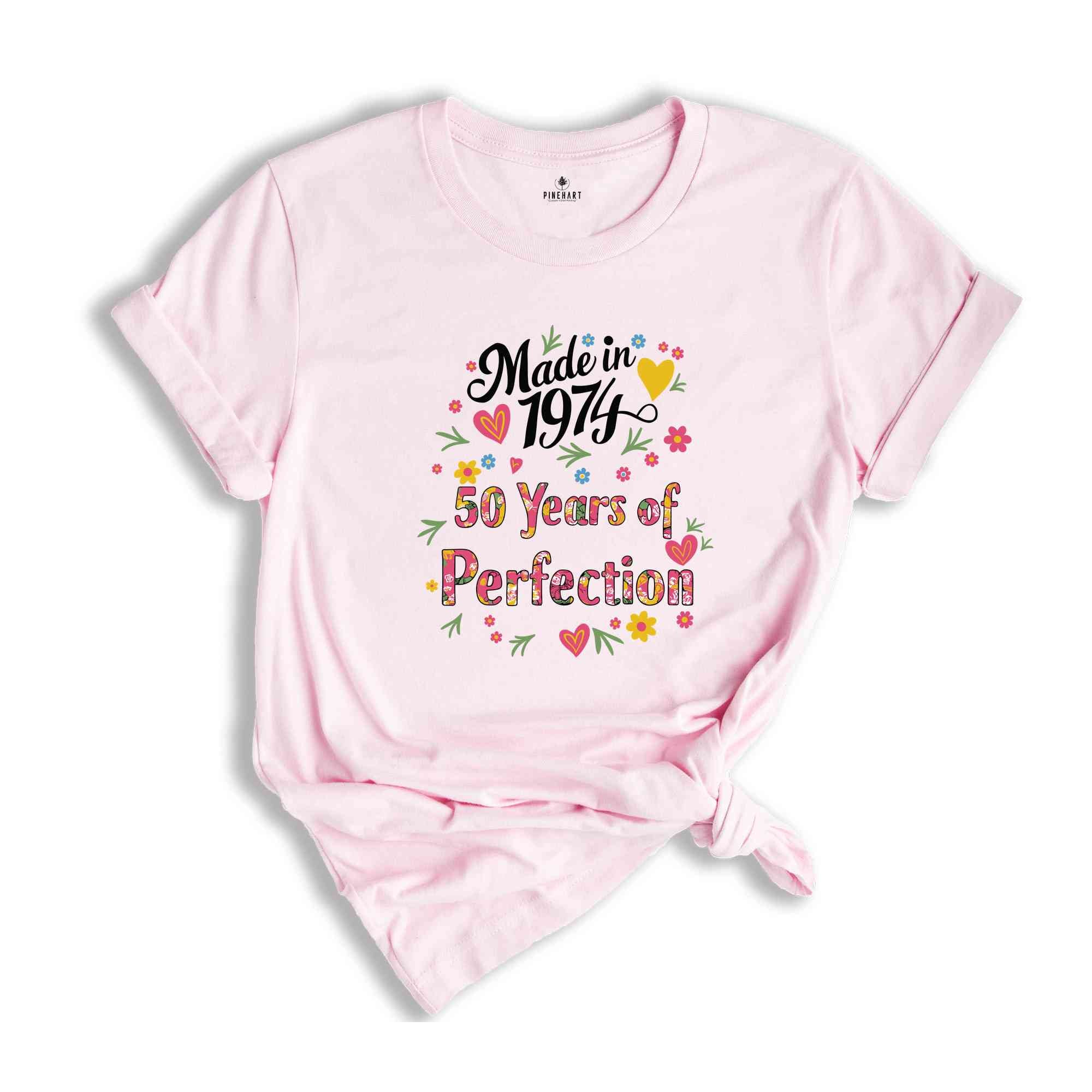 50th Birthday T-Shirt, 1974 T-Shirt, 50th Birthday Gift, Floral Birthday Shirt, Aunt Birthday Gift, Mothers Day Gift