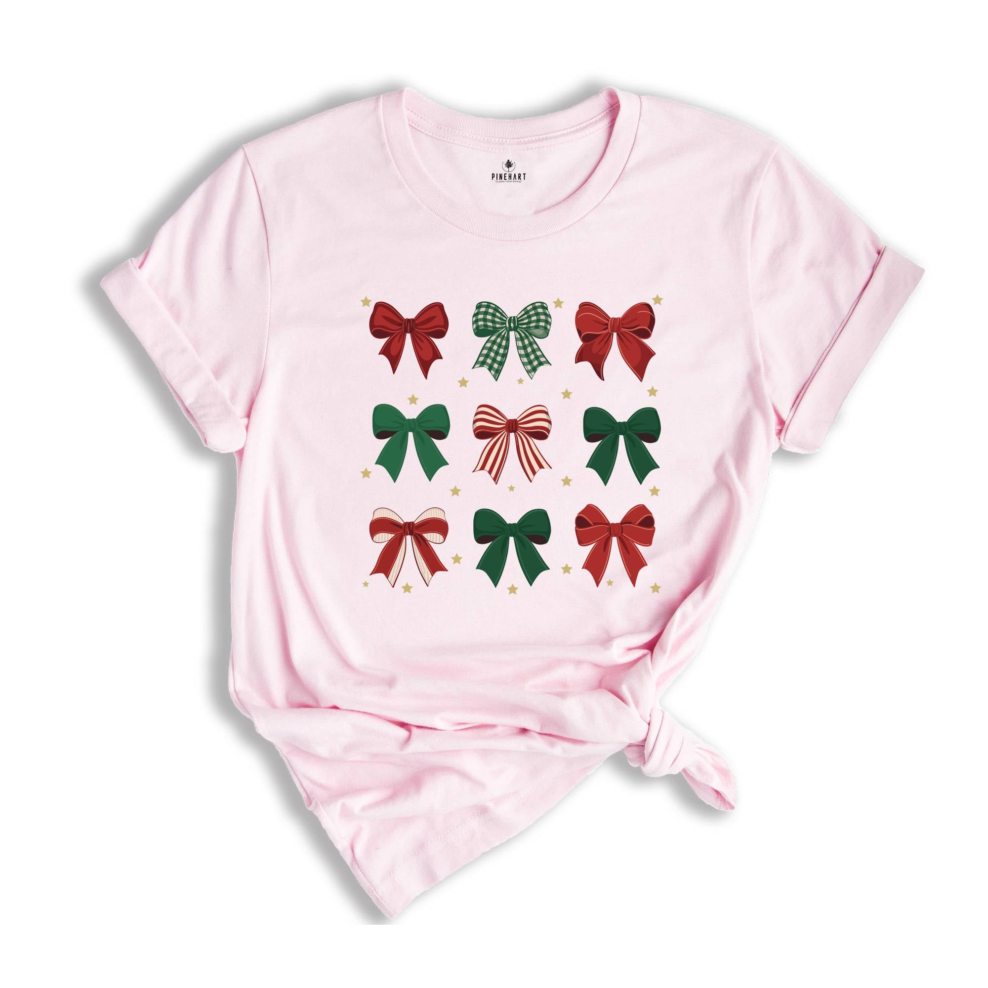 Christmas Bow Shirt, Red Green Bow Christmas Tee, Christmas Vibes Shirt, Girly Christmas Shirt, New Year Gifts, Christian Shirt