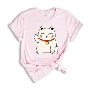 Maneki Neko Cat Middle Finger For You T-shirt, Japanese Cat Shirt, Cute Kawaii Lucky Cat Gift, Wish Me Luck, Funny Cat Gift, Lucky Cat Shirt