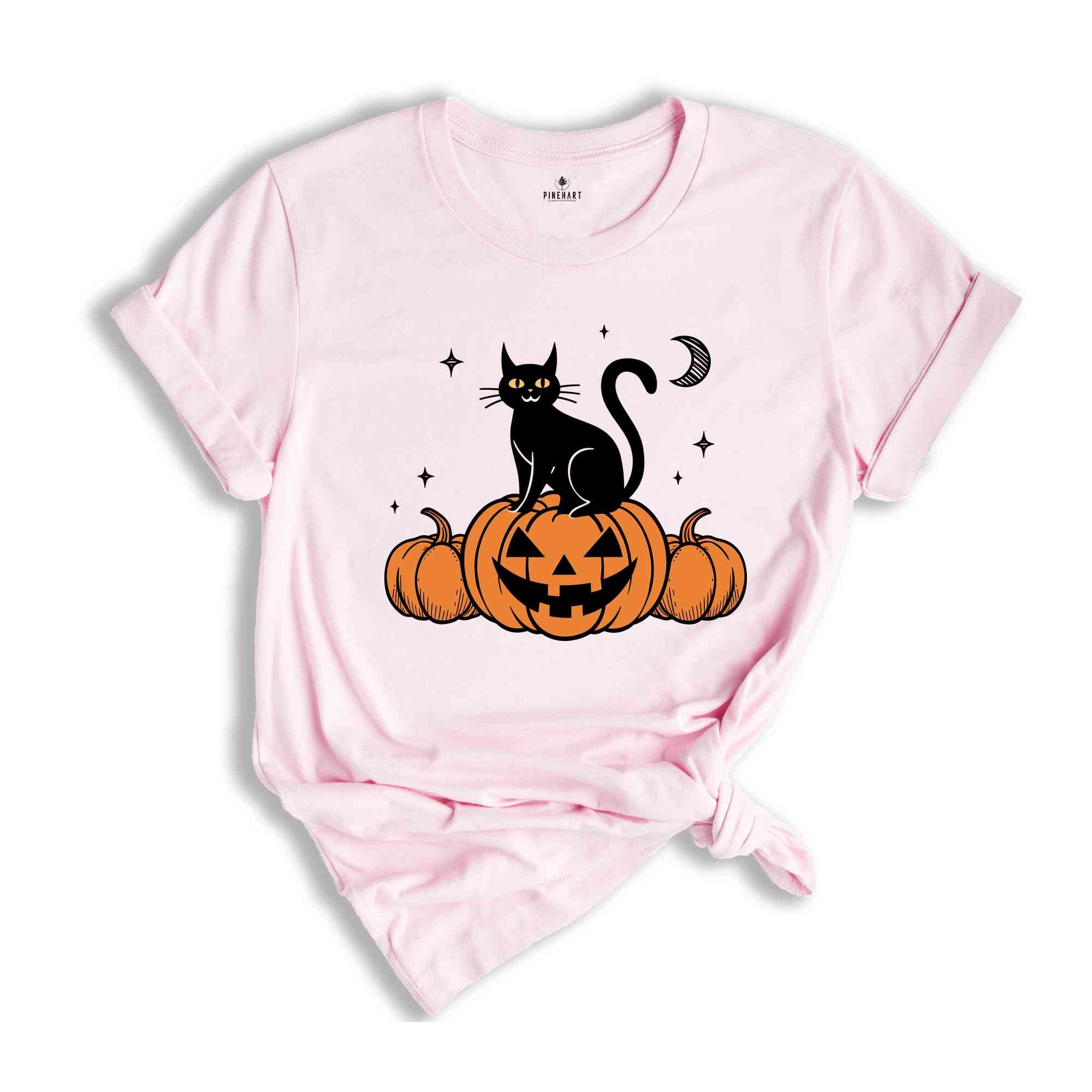 Black Cat on Pumpkin Shirt, Halloween Shirt, Fall Shirts, Spooky Season Shirt, Halloween Shirt, Black Cat Shirt