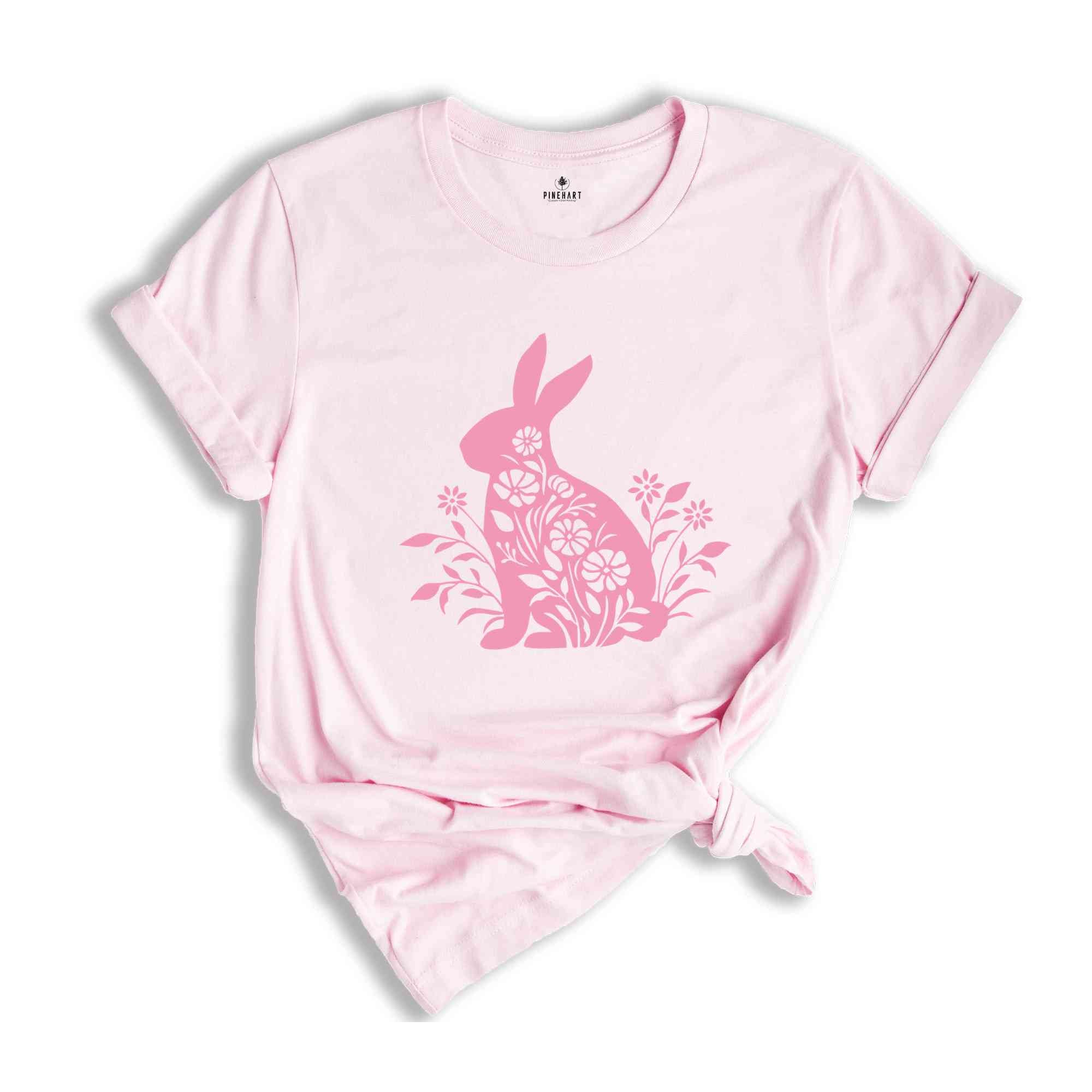 Easter Shirt, Pink Floral Bunny T-Shirt, Floral Bunny Shirt, Happy Easter T-Shirt, Easter Day T-Shirt, Easter Gifts