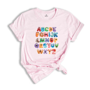 Monsters Alphabet Shirt, Colorful Alphabet Shirt, Teaching Shirt, Teacher Shirt, Field Trip Shirt, Teachers Matching Shirt, Alphabet Shirt