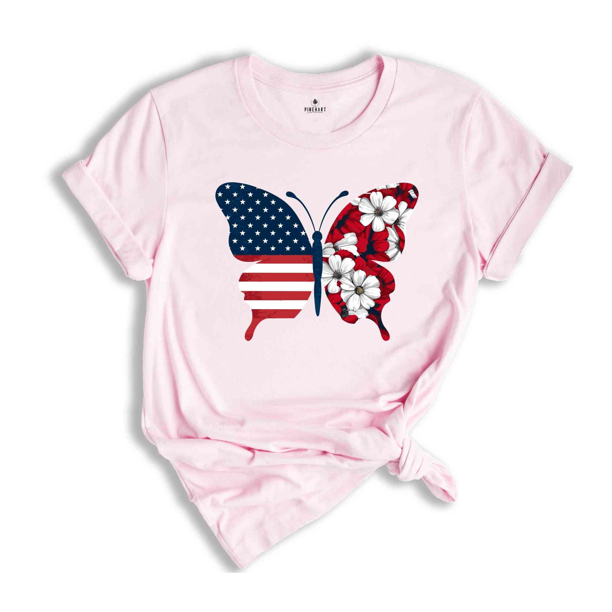 USA Butterfly Shirt, 4th Of July Shirt, Gift For 4th Of July, Patriotic Butterfly Shirts, Independence Day Tee, Floral Butterfly Tees