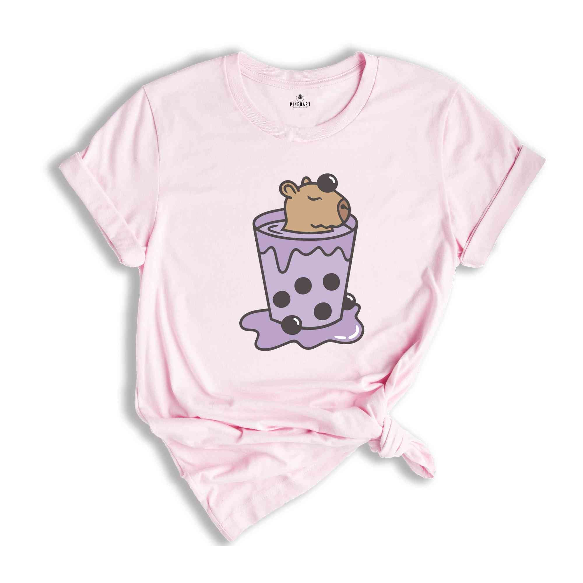 Cute Capybara T-Shirt, Capybobara Shirt, Capybara Lover T-Shirt, Capybara In A Cup Tee, Boba Tea Lover Shirt