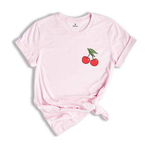 Pocketsize Cute Cherry Drawing Shirt, Cherries on the Pocket T-Shirt, Cute Cherry Drawing Tee, Cherry Shirt, Ripe Cherry Tee, Fruit Shirt