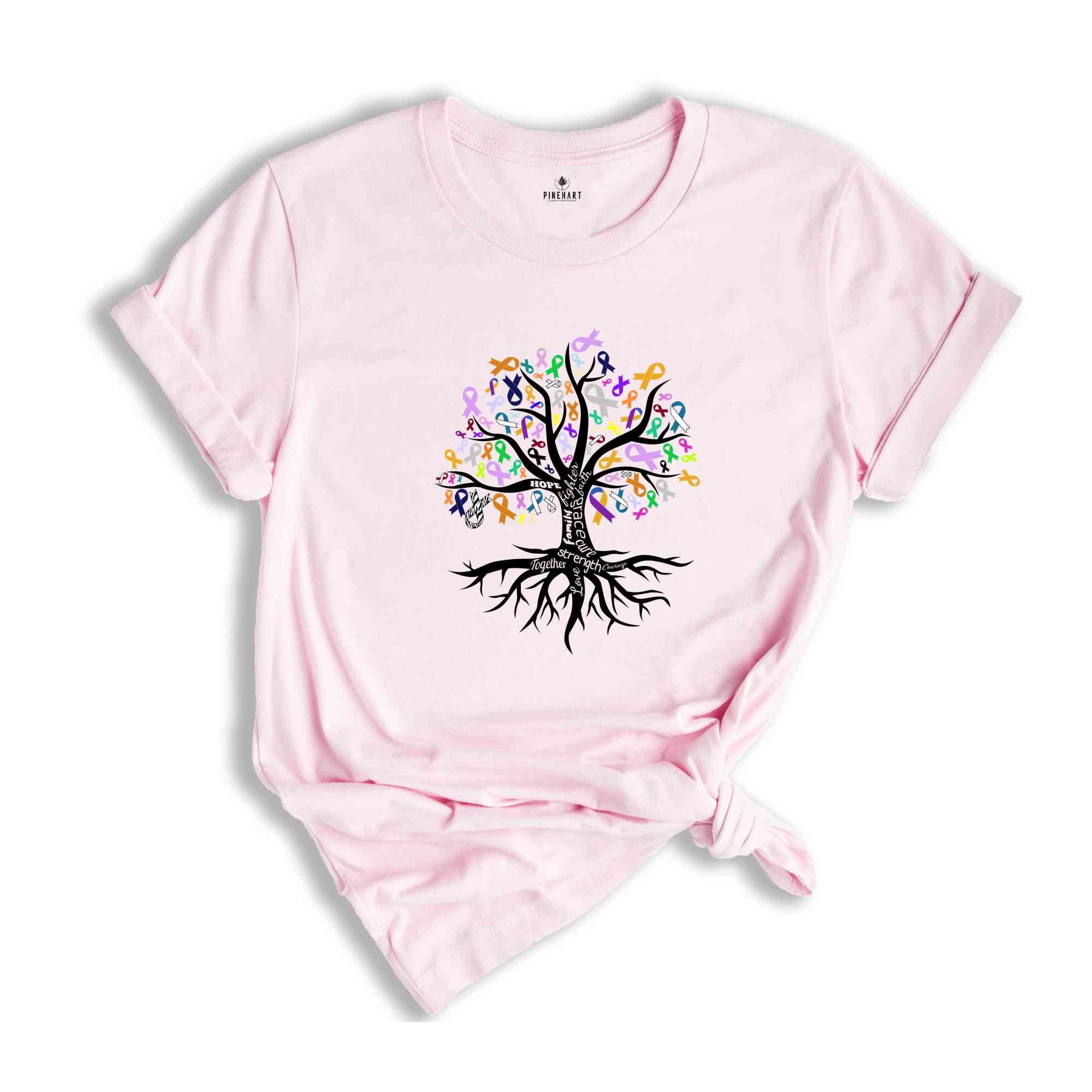 Fight Cancer In All Colors Tree Shirt, Cancer Awareness Shirt, Cancer Ribbon Gift, Cancer Survivor Gift, Cancer Warrior Shirt