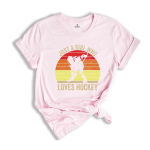 Just A Girl Who Loves Hockey T-Shirt, Minimalist Hockey Player Shirt, Match Day Tee, Gift For Hockey Lover