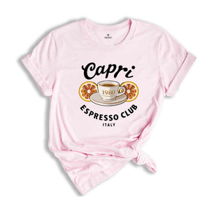 Capri Italy Espresso Club 1980 Tee, Italian Cafe Style Shirt, Retro Découpés Coffee Shirt, Vintage Cafe Shirt