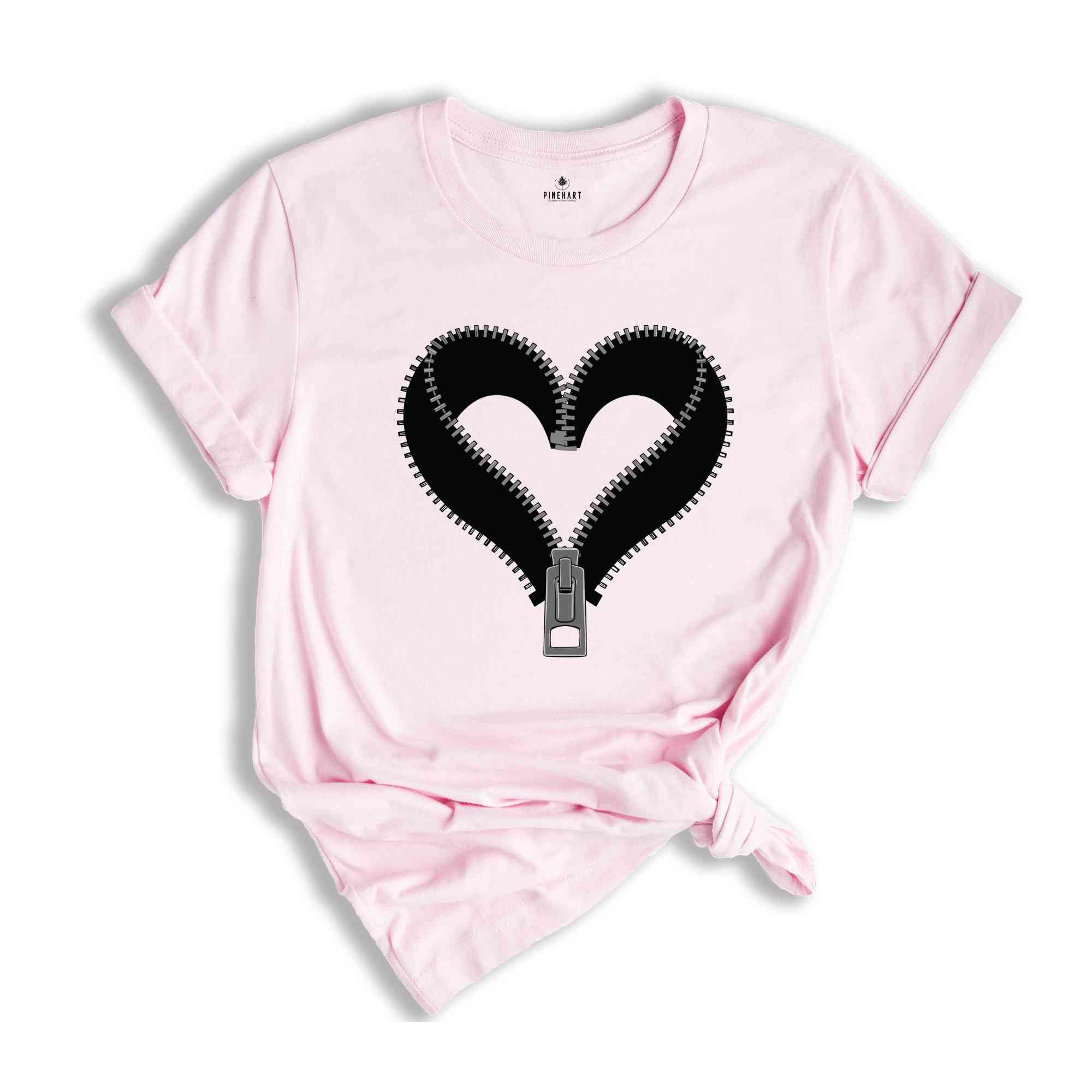 Zipper Heart Shirt, Heart Shirt, Romantic Heart Gift, Heart Shirt, Retro Heart Inspired Shirt, Minimalistic Zipped Heart Shirt