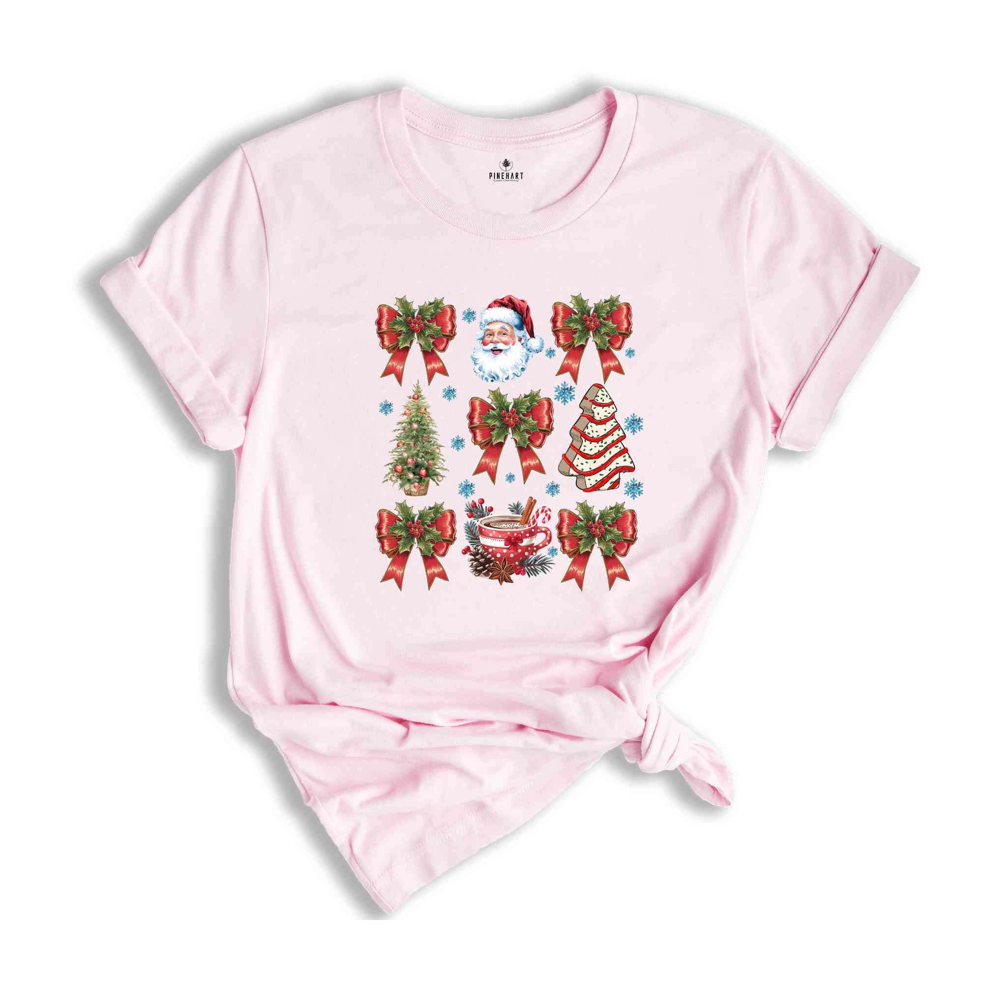 Christmas Coquette Bow Shirt, Cute Xmas T-Shirt, Cute Red Ribbon Santa Tee, Retro Holiday Shirt, Christmas Gift