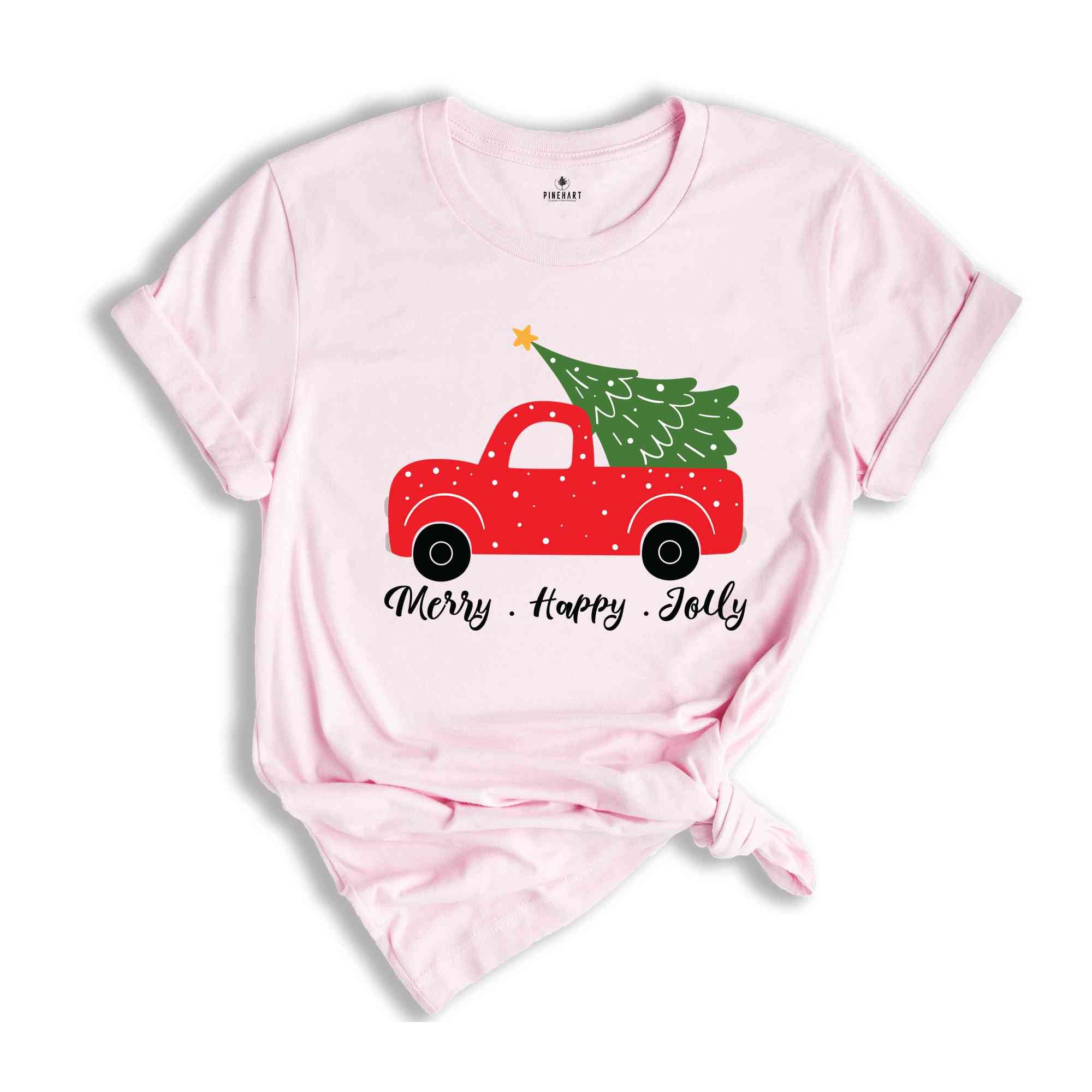 Merry Happy Jolly Shirt, Christmas Tree Shirt, Christmas Shirt, Winter Shirt, Christmas Gift, Cozy Christmas Shirt, Holiday Shirt, Truck Tee