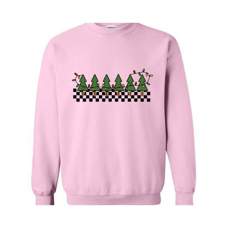 Christmas Tree Sweatshirt, Checkered Trees Sweat, Santa Christmas Tee