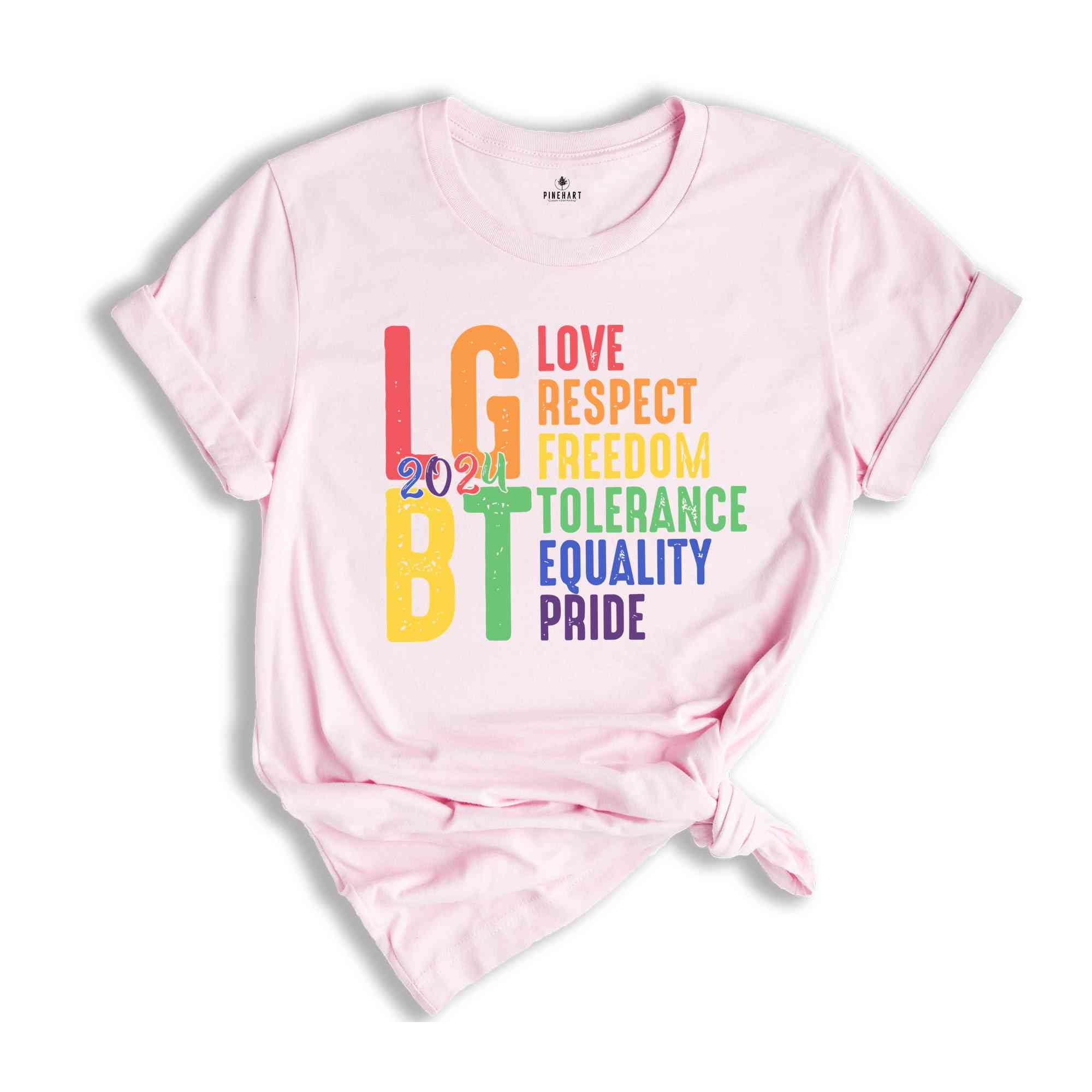 Pride Love Respect Shirt, Pride Love Respect Freedom Tolerance Equality T-Shirt, Pride Rainbow Shirt, Pride Lesbian Shirt, Equality Shirt