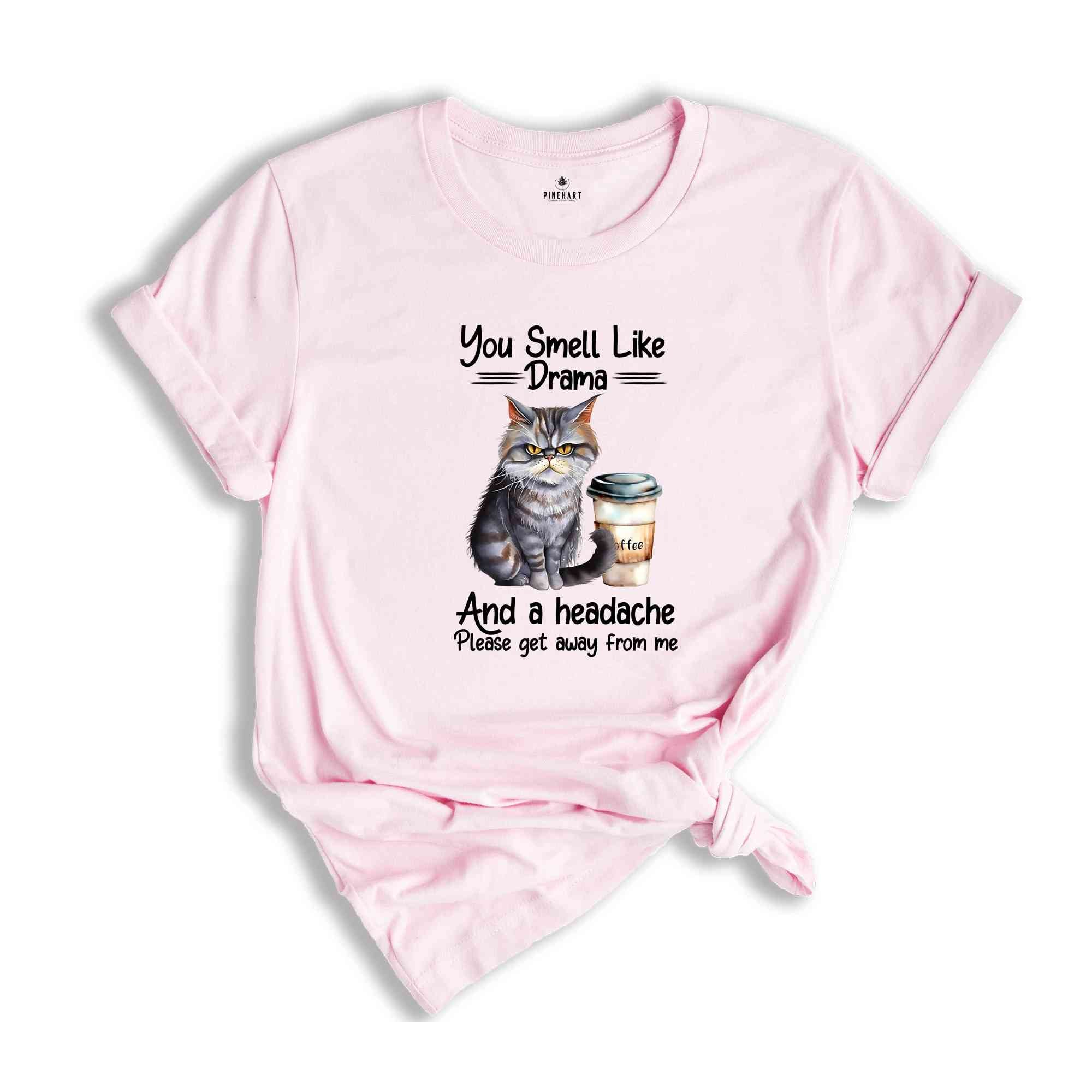 You Smell Like Drama And A Headache Please Get Away From Me Shirt, Funny Cat Shirt, Cat Joke Shirt, Angry Cat Shirt