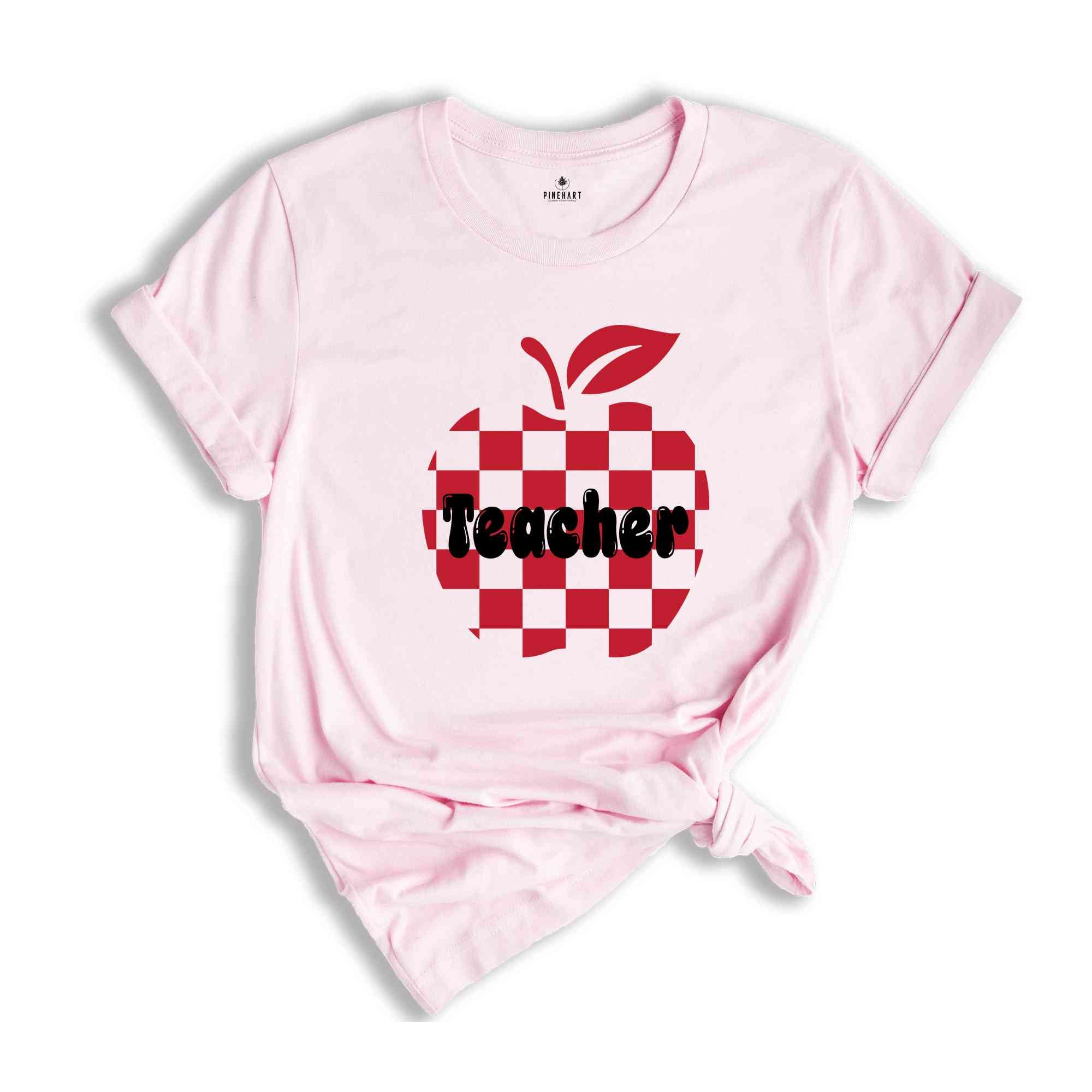 Checkered Teacher apple shirt, Teacher Appreciation Gift, Retro Teacher Shirt, Back to School tee, Trendy Teacher Tee