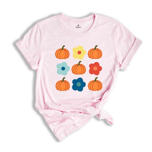 Vintage Floral And Pumpkin Shirt, Retro Halloween Shirt, Custom Shirt, Floral Pumpkin T-Shirt, Cute Fall Shirt