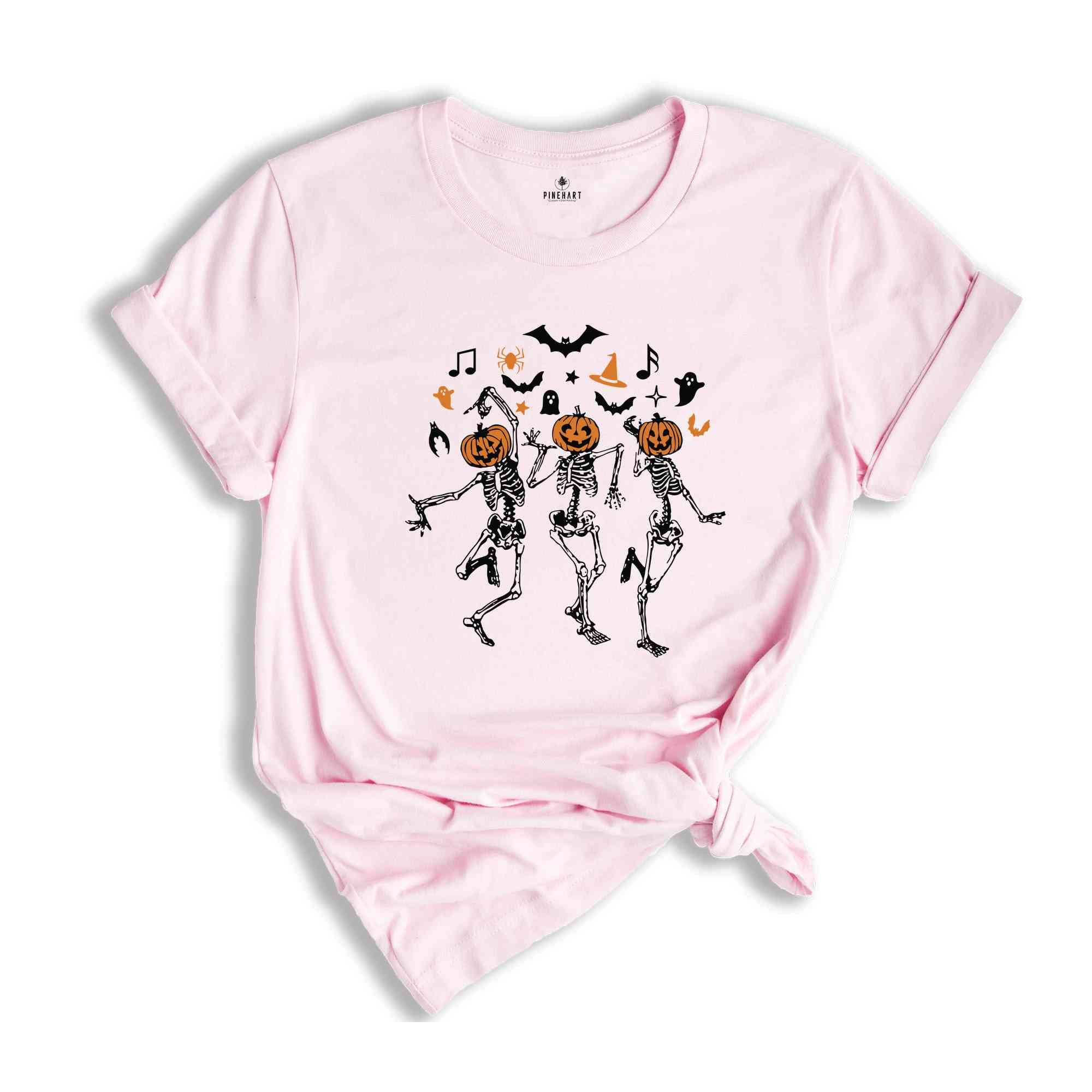 Dancing Skeleton Pumpkin T-Shirt, Retro Halloween Shirt, Halloween Shirt, Cute Fall Shirt, Pumpkin Face Skeleton Tee