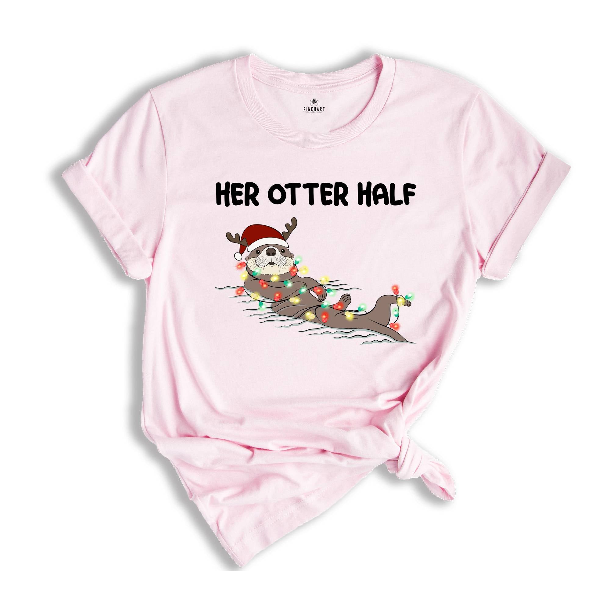 His and Her Otter Half Christmas T-Shirt, Couples Christmas Shirt, Funny Matching Couples Christmas Pajamas, Mr Mrs Christmas Shirts