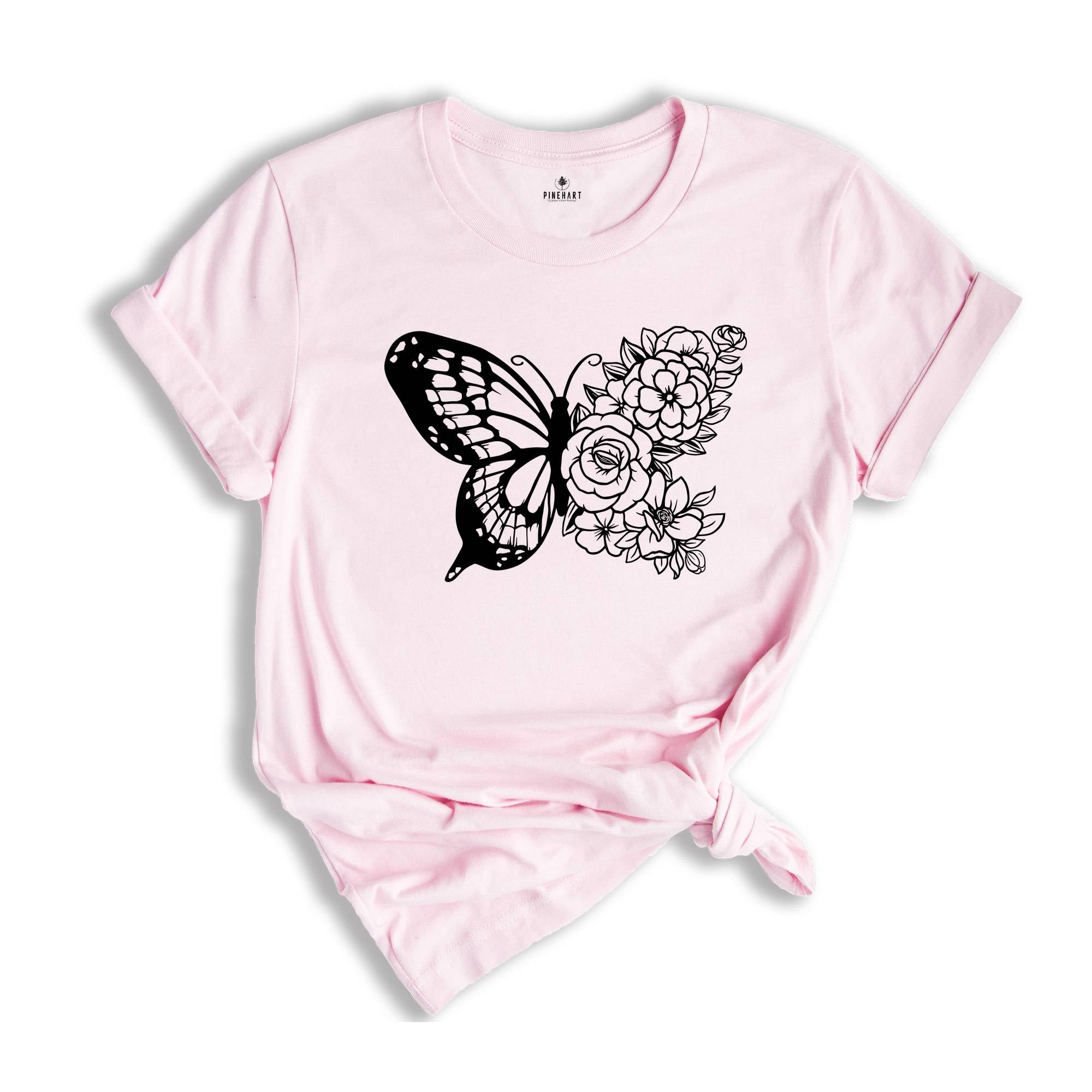 Floral Butterfly Shirt, Gardener Shirt, Gift For Ladies, Gift For Mom, Flower Lover Shirt, Beautiful Butterfly Shirt, Feminine Shirt