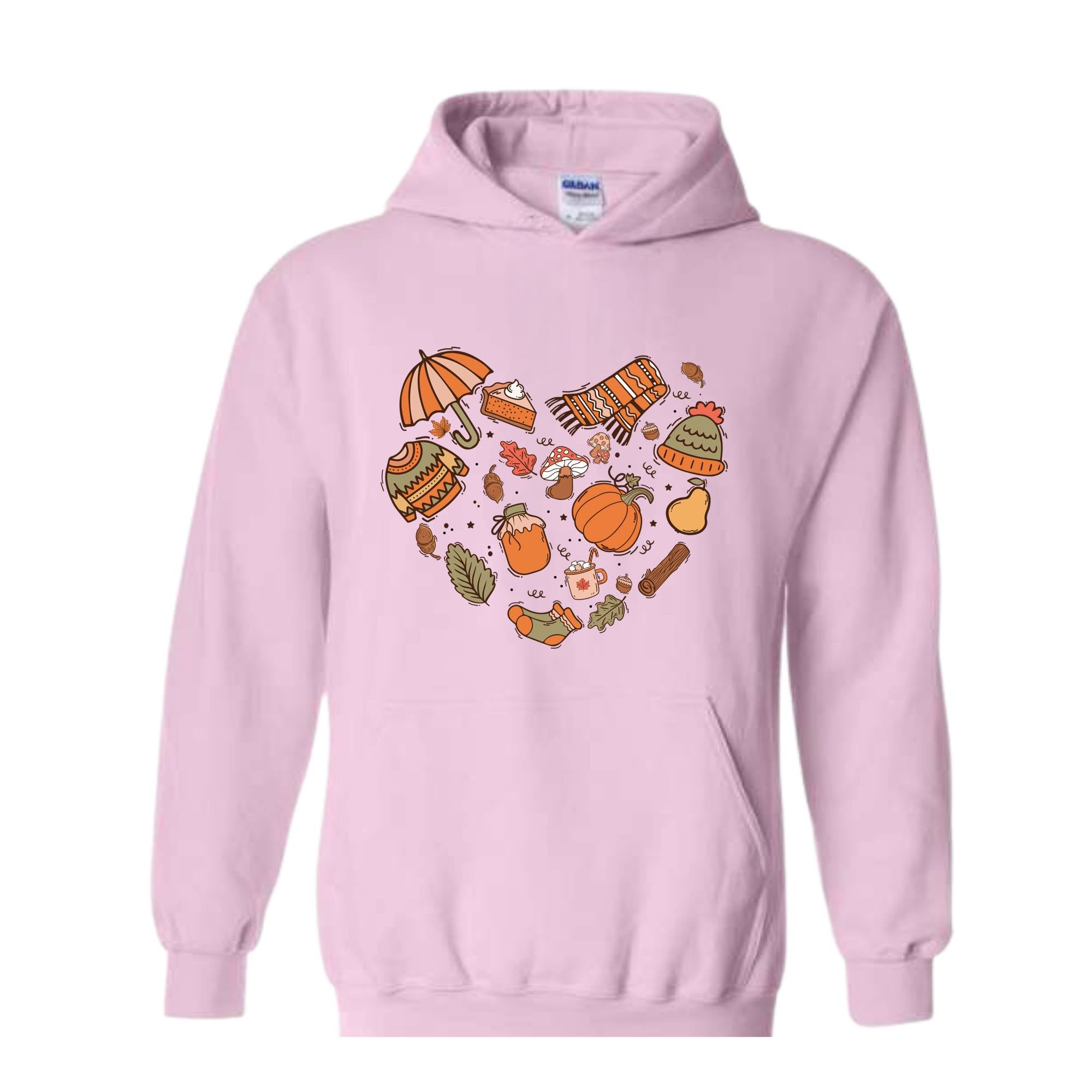 Fall Autumn Doodle Heart Sweatshirt, Pumpkin Heart Sweatshirt, Fall Lover Gift, Cute Pumpkin Sweater, Thanksgiving Sweatshirt