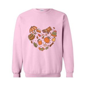 Fall Autumn Doodle Heart Sweatshirt, Pumpkin Heart Sweatshirt, Fall Lover Gift, Cute Pumpkin Sweater, Thanksgiving Sweatshirt