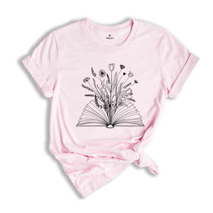 Floral Book Shirt, Reading Book Shirt, Flower Shirts, Book Flowers Shirt, Gifts for Bookworm, Librarian Shirts