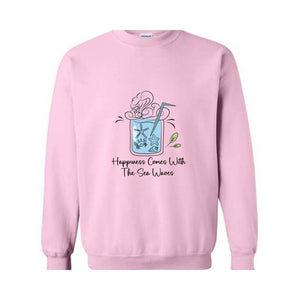 Happiness Comes With the Sea Waves Sweater, Happy Day Sweater, Summer Day Sweater, Waves Sea Sweatshirt, Juice Sea With Straw