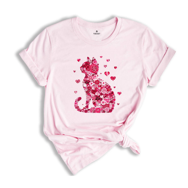 Floral Cat Valentines Shirt, Cat Lover Valentines Gift, Womens Valentines T-Shirt, Teachers Valentines, Cat Mom Valentine Gift