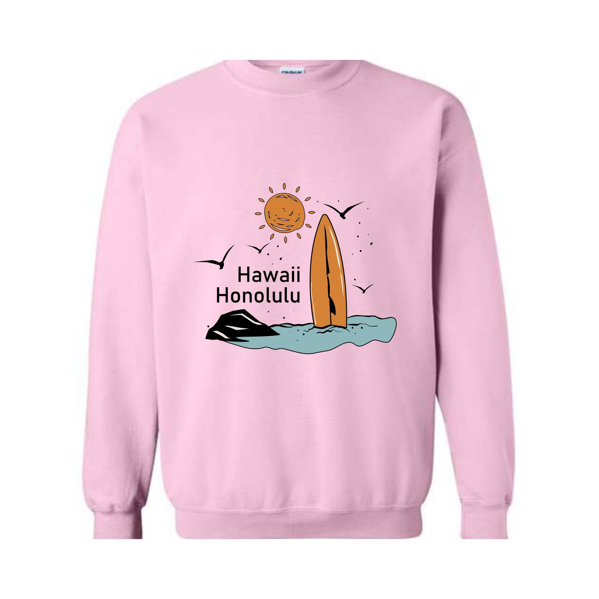 Hawaii Honolulu Sweatshirt, Beach Waves Sweatshirt, Surfing Hoodie, Sun Sweatshirt, Holiday Sweatshirt, Trendy Hawaii Sweatshirt