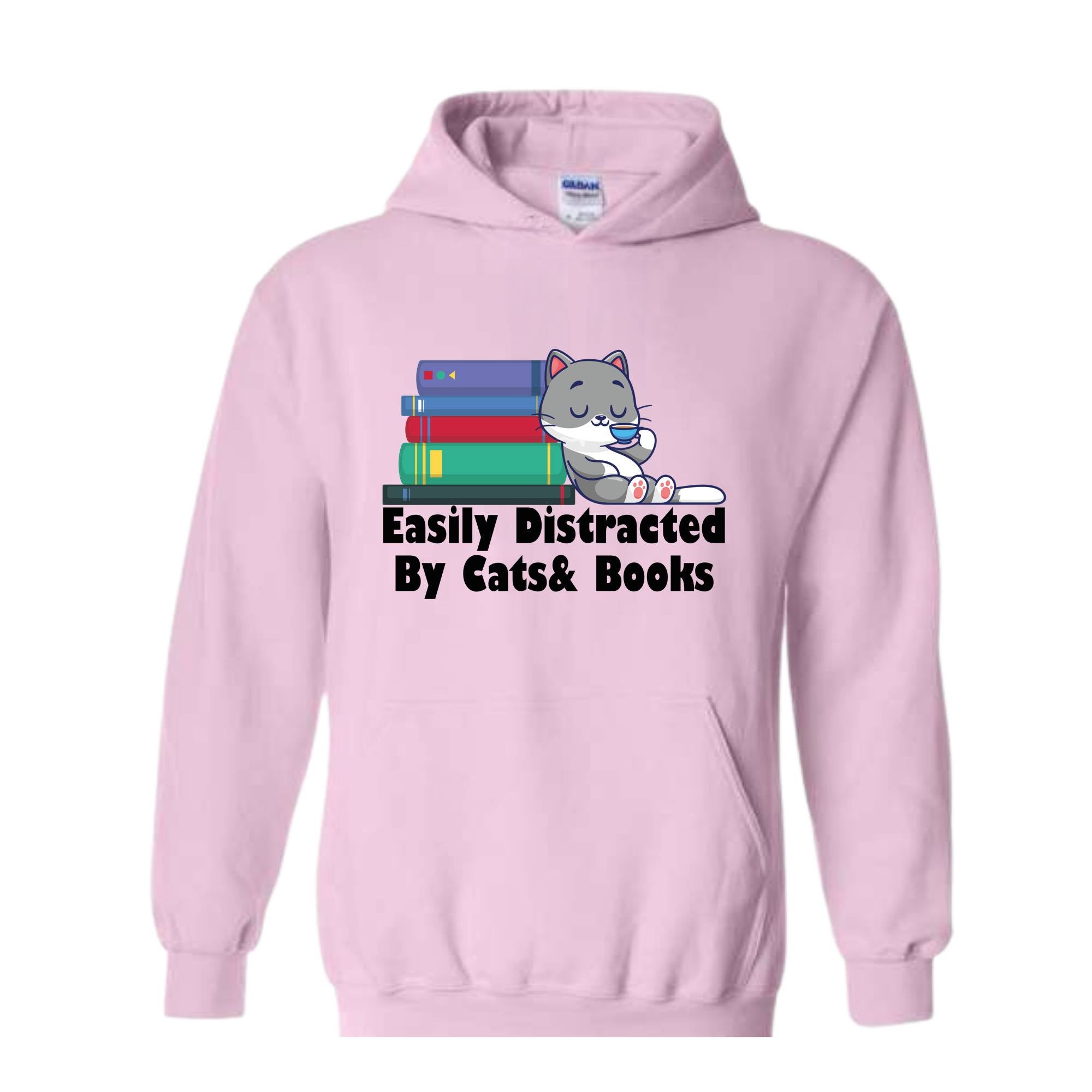 Easily Distracted By Cats And Books Hoodie , Book Lover Gift, Funny Cat Sweatshirt, Cat Lover Sweatshirt, Cat Lover Gift, Cats and Books