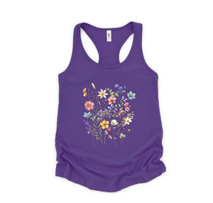 Vintage Flowers Tank Top, Boho Shirt, Botanical Floral Tank, Wildflowers T-Shirt, Floral Gym Tank Top