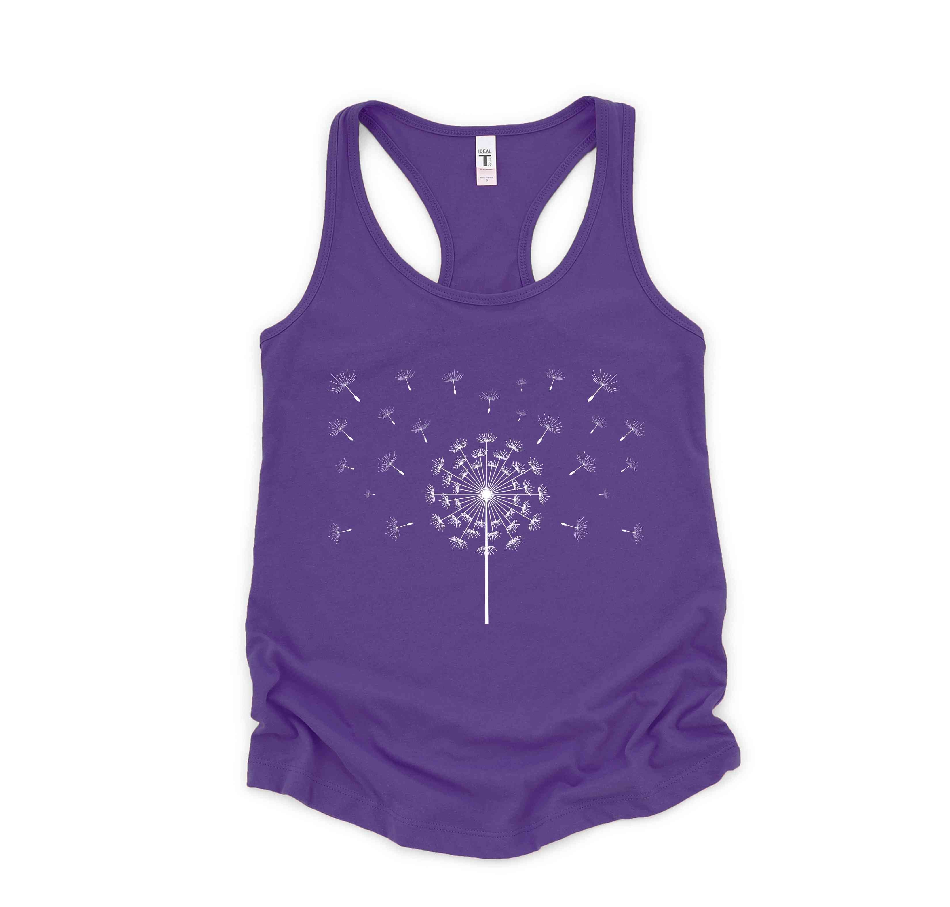 37500-Dandelion Tank Top, Flower Tank Top, Floral Tank Top, Summer Tank Top, Nature Tank Top, Yoga Dandelion Tank Top, Scattered Dandelion Top