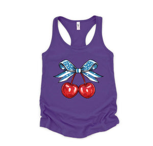 4th of July Coquette Cherry Tank, Cherry Bow Top, 4th Of July Shirt, Cherry Coquette Tee, American Flag Bow Tee, Cherry Lover Gift