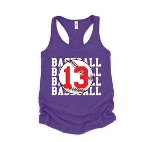 Personalized Baseball Tank, Baseball Racerback Tank Top, Custom Baseball Number Tank Top, Baseball Mom Racerback, Custom Baseball Mom Shirt