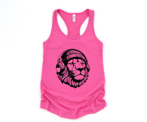 Lion Tank Top, Music Tank Top, Animals Lover Tank Top, Cute Animal Tank Top, Cat Lover Tank Top, Big Cat Tank Top, Music Cat Tank Top