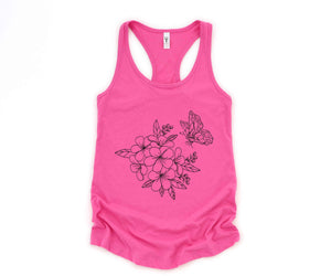 Flower And Butterfly Tank Top, Flower Tank Top, Butterfly Tank Top, Floral Tank Top, Spring Flower Tank Top, Spring Tank Top