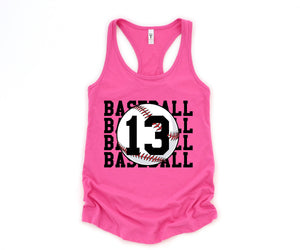 Personalized Baseball Tank, Baseball Racerback Tank Top, Custom Baseball Number Tank Top, Baseball Mom Racerback, Custom Baseball Mom Shirt