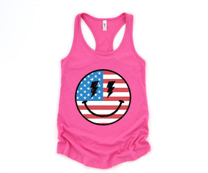 USA Smiley Face Tank Top, Usa Shirt, July 4th Tank, Women's 4th Of July Tank Top, Patriotic Tank Top, America Gifts