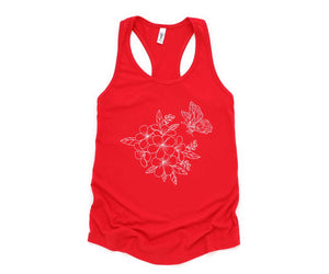 Flower And Butterfly Tank Top, Flower Tank Top, Butterfly Tank Top, Floral Tank Top, Spring Flower Tank Top, Spring Tank Top