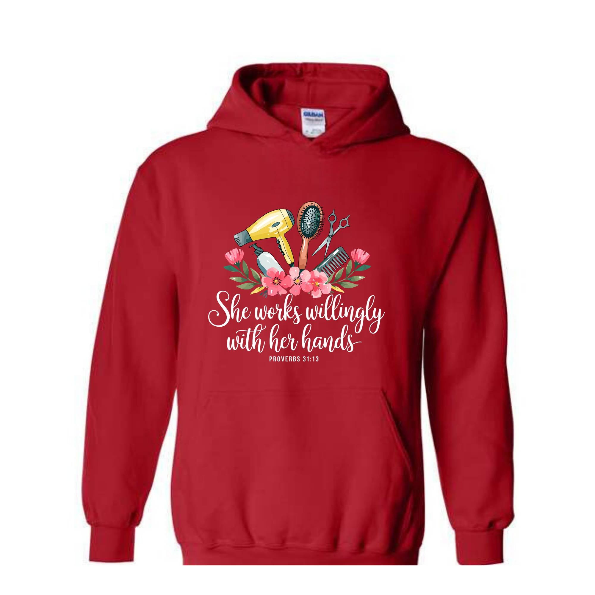 She Works Willingly With Her Hands Sweatshirt, Hair Stylist Hoodie, Hair Dresser Hoodie, Hairstylist Gift, Floral Mom Hoodie