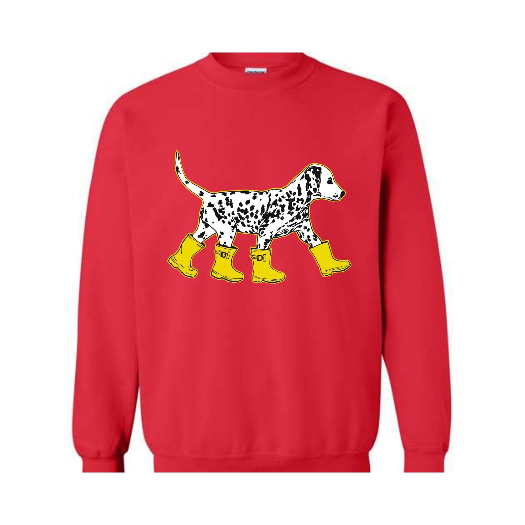 Dog in Boots Sweatshirt, Cute Dalmation Dog Hoodie, Dog Lover Hoodie, Winter Dog Sweater, Dalmation Dog Hoodie, Dog Lover Hoodie