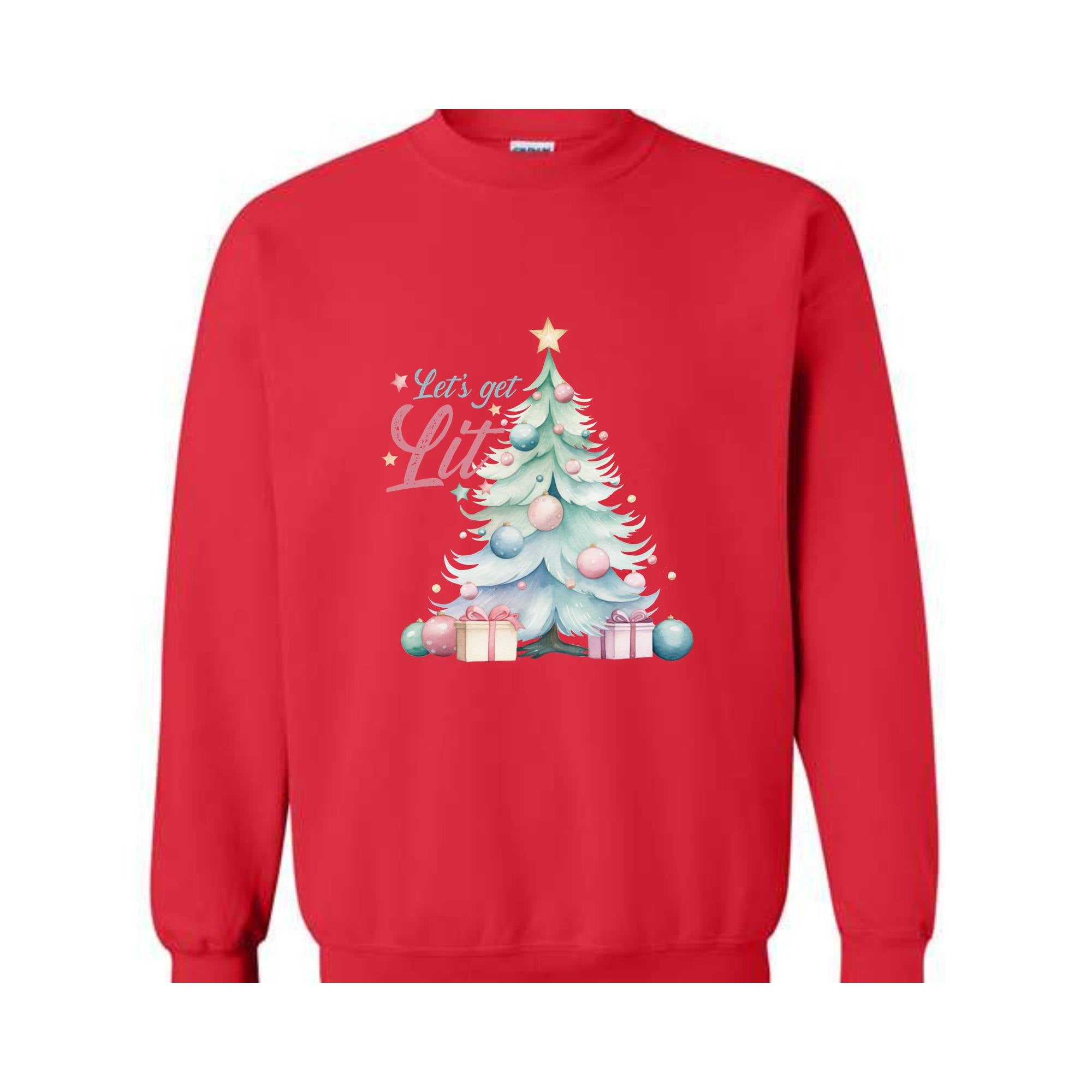 Let's Get Lit Sweatshirt, Cute Christmas Sweatshirt, Christmas Tree Sweatshirt, Christmas Gift, Holiday Sweater, Xmas Gift, Women Christmas