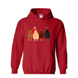 Сute Valentine Chickens Hoodie , Valentine Farm Animals Sweatshirt, Valentine day , Funny Valentine , Valentine Sweatshirt