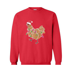 Chicken Christmas Lights Sweatshirt, Animal Christmas Sweatshirt, Farm Christmas Sweatshirt, Funny Chicken Lover, Women Chicken Hoodie