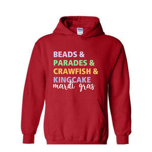 Beads Parades Crawfish Kingcake Mardi Grags Sweatshirt, Trendy Mardi Gras Carnival Hoodie, Funny Shenanigans Hoodie, Cute Parade Hoodie