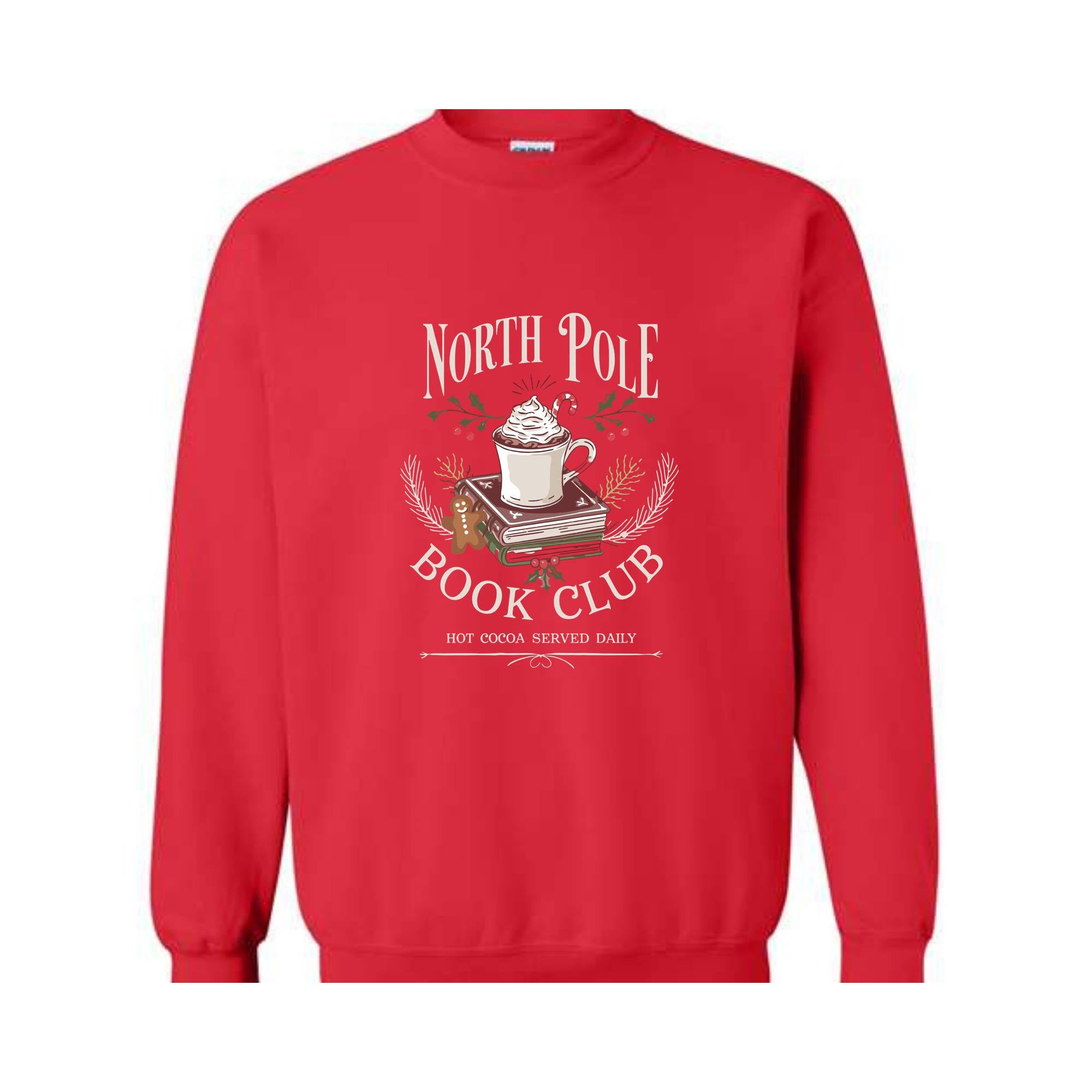 North Pola Book Club Sweatshirt, Hot Cocoa Served Daily Sweatshirt, Christmas Sweatshirt, Books Christmas Sweatshirt, Teacher Sweatshirt