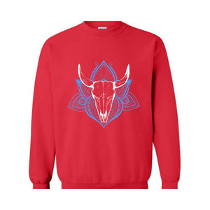 Boho Bull Skull Sweatshirt, Women's Country Sweatshirt, Wallen Sweatshirt, Cowboy Rodeo Sweater, Cowgirl Sweatshirt