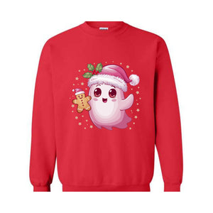 Christmas Cute Cookie Ghost Sweatshirt, Christmas Ghost Shirt, Gingerbread Ghost Sweatshirt